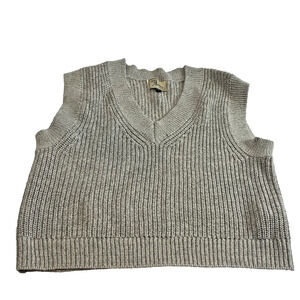Ashley International Ribbed Knit Sweater Vest V-Neck Pullover Women’s M Gray